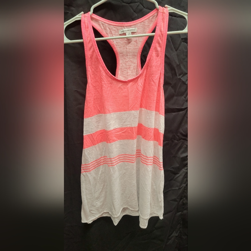 Hot Pink And White American Eagle Racerback Tank Top - Medium